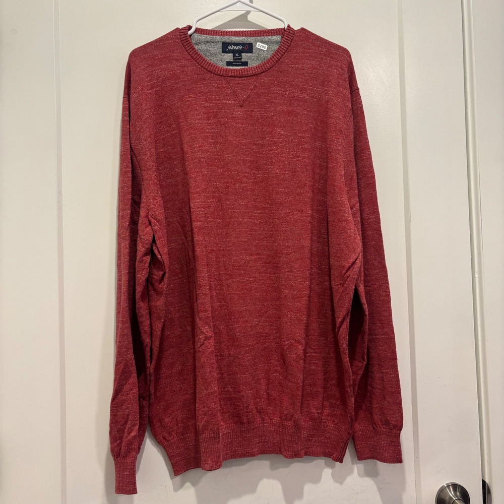 Johnnie-O Mens XL Red Marl Cotton Crewneck Pullover Sweater Long Sleeve
